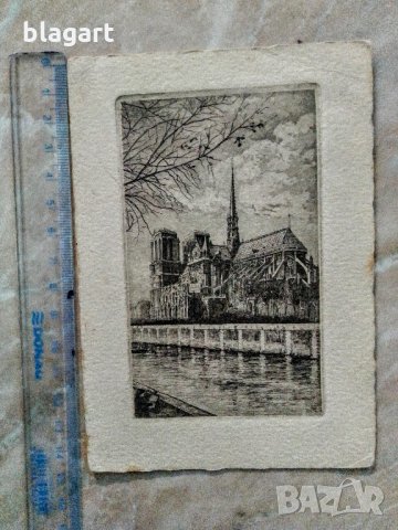 Графика-офорт"Нотр Дам"-Париж 1930г., снимка 2 - Колекции - 26650798