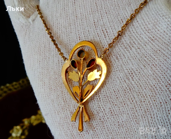 Колие с огнен опал,рубини,14 K позлата,дубле. , снимка 3 - Колиета, медальони, синджири - 53296592