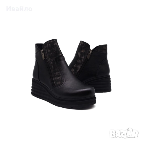 Дамски черни боти от естествена кожа с цип и платформа, снимка 3 - Дамски боти - 52190476