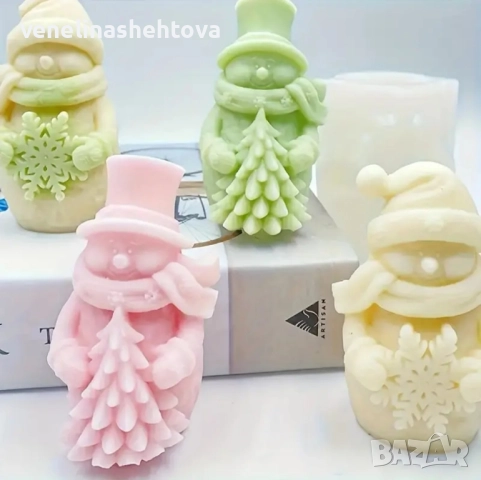 2 модела 3D снежен човек с елха снежинка Силиконов молд форма за свещи гипс сапун смола 
