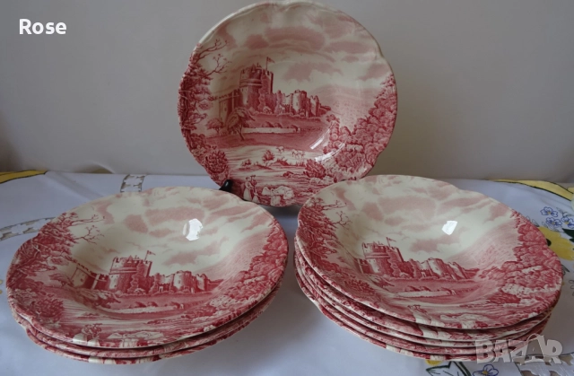 Порцелан винтидж - Англия Johnson Brothers розово-червено