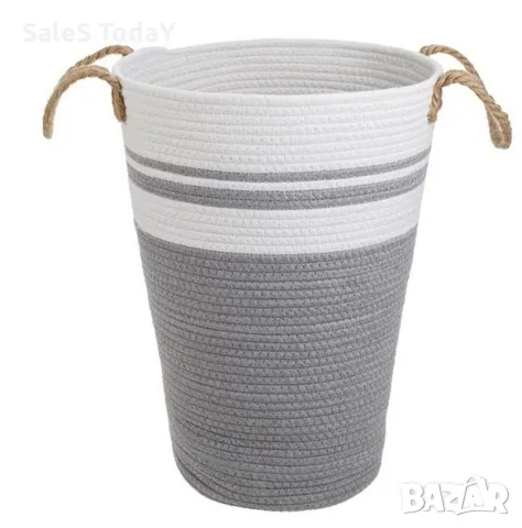 Кош за пране, Сиво Бяло, Плат, Ø30x45см