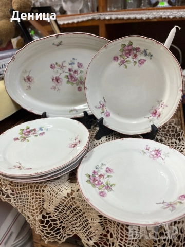  Ябълков цвят на СИП с червени миглички♥️ Плато-36 см 6 броя за основно-23.5 см , снимка 5 - Чинии - 52726047