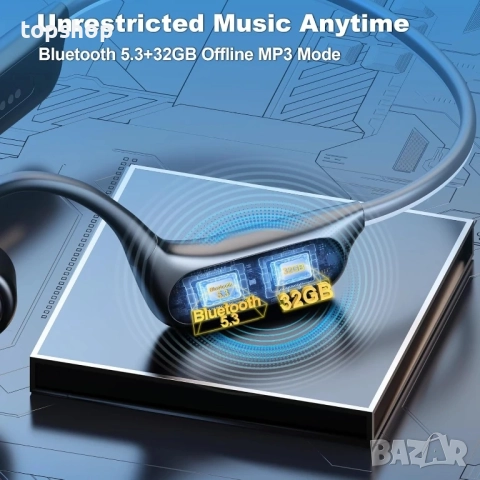 НОВИ слушалки Wantek с костна проводимост - 32GB памет за възпроизвеждане на MP3, водоустойчиви IP68, снимка 5 - Bluetooth слушалки - 51636453