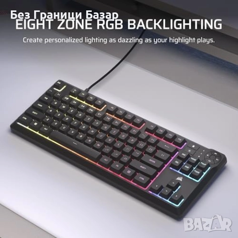 Нова Геймърска клавиатура Corsair K55 CORE TKL RGB черна UK layout игри, снимка 6 - Клавиатури и мишки - 51587286