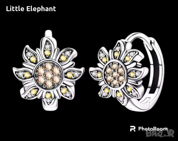 Сребърни обеци халки с маргаритки,колекция"Flowers"/ново