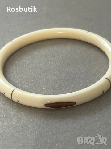 Рядка старинна гривна от истинска слонова кост със сребро , снимка 3 - Гривни - 53349263