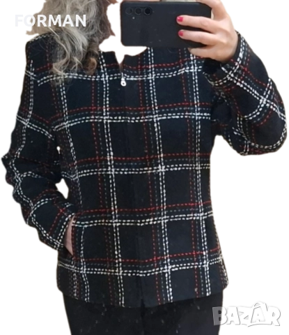 Черно сако в едро бяло-сиво-червено каре, снимка 5 - Сака - 49685729