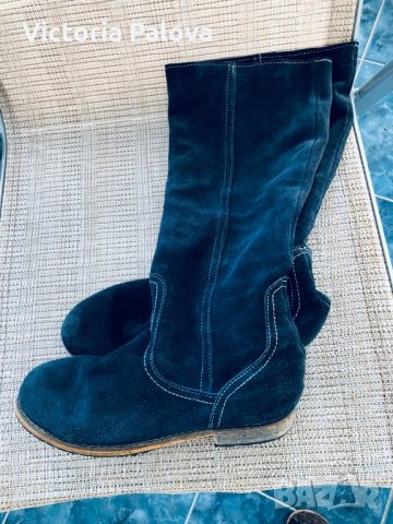 Сини велурени ботуши, снимка 12 - Дамски ботуши - 28121397