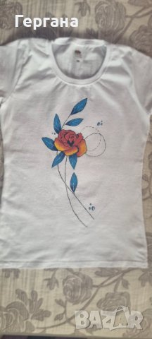 Ръчно рисувана дамска тениска, снимка 1 - Тениски - 40475129