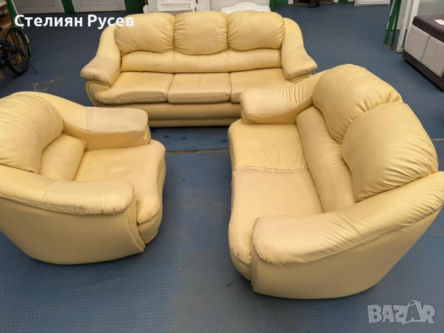 1709 холов разтегателен диван 3ка 210 см + фотьойл 100см + диван 2ка 160см / холна гарнитура / кожен