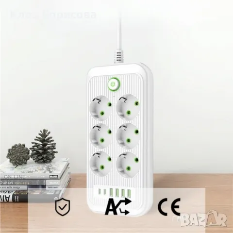 Разклонител 220V с 6 гнезда, 4 USB порта + 2xType C, Digital One SP00985, Бял, 1.5 м, 2500W, с ключ, снимка 5 - Друга електроника - 49251156