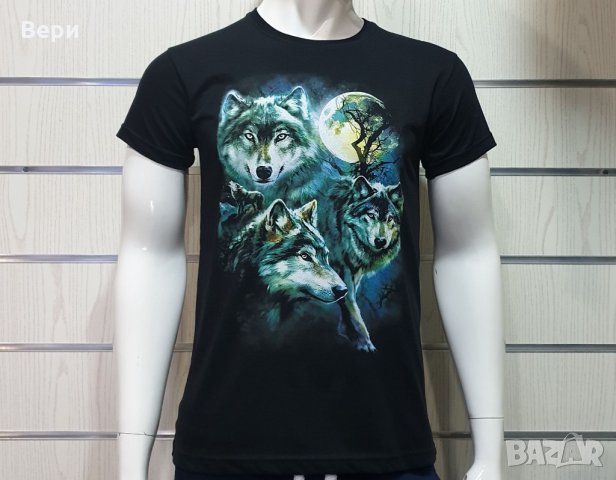 Нова мъжка тениска с дигитален печат Вълци, пълнолуние, Серия вълци, снимка 5 - Тениски - 29040473