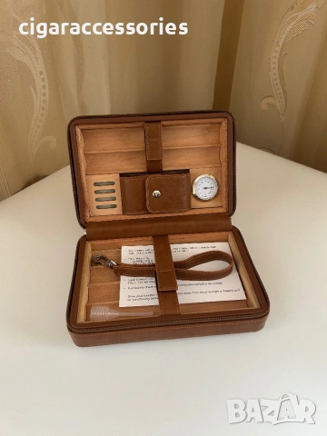 Преносим хумидор от естествена кожа за 6 пури – черен/кафяв, снимка 3 - Табакери - 53005681