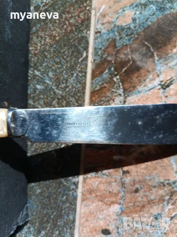 КОМПЛЕКТ ОТ 12 ВИНТИДЖ ХРОМИРАНИ НОЖОВЕ И ВИЛИЦИ ЗА РИБА С ДРЪЖКИ ОТ СЕДЕФ, снимка 4 - Други - 49680782