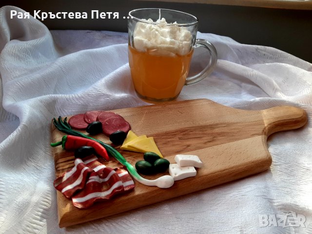 Дъска с мезета от полимерна глина + Свещ Бира или Вино, снимка 11 - Декорация за дома - 35561813