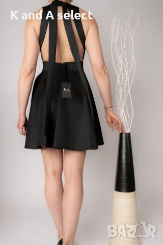 Рокля с гол гръб и панделка – Черна, снимка 3 - Рокли - 51170555