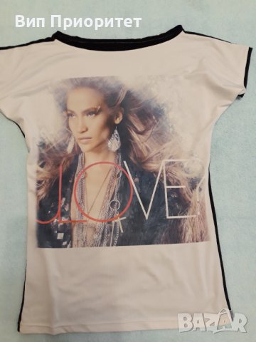 Тениска LOVE - комбинация от биопамук + ликра , красив принт на предната част с пастелни цветове, снимка 10 - Тениски - 37510144