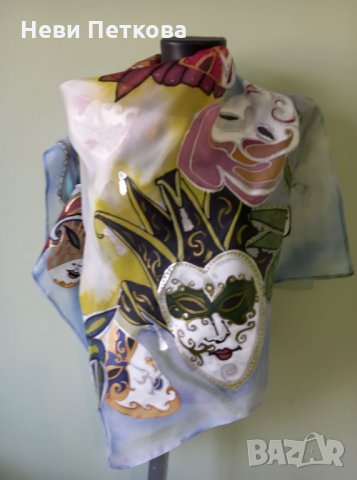 Рисуван шал ВЕНЕЦИАНСКИ МАСКИ, снимка 3 - Шалове - 33291304