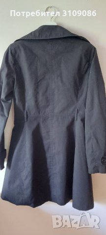 Черен памучен шлифер с подплата, снимка 3 - Палта, манта - 37384381