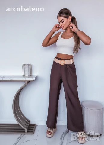 Дамски елегантни панталони с широки крачоли и колан, 2цвята , снимка 12 - Панталони - 50587491