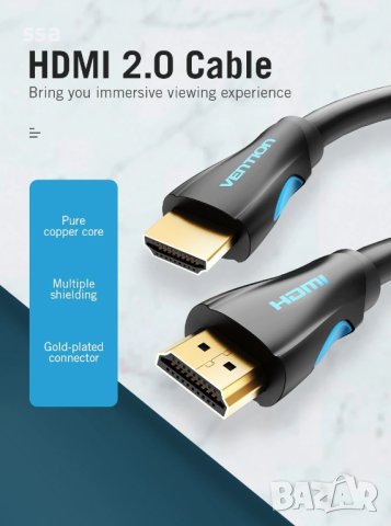 Vention кабел Cable HDMI 2.0 15.0m - 4K/60Hz Black - VAA-M02-B1500, снимка 7 - Кабели и адаптери - 43454796