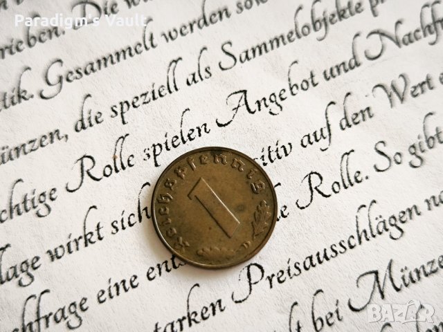 Монета - Трети райх - Германия - 1 пфениг | 1939г.; серия D, снимка 4 - Нумизматика и бонистика - 43800501