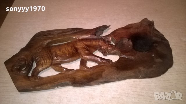 Пано стенно от тиково дърво - тигър ръчна изработка-44х22см, снимка 6 - Колекции - 27386212