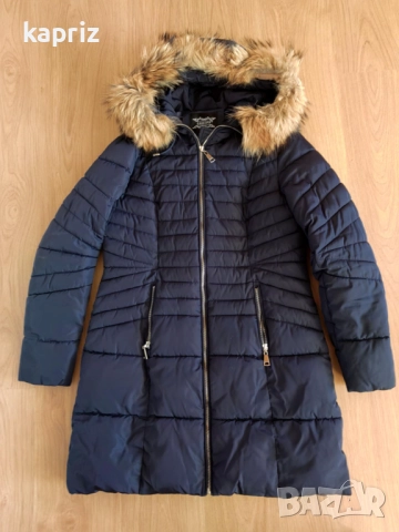 Зимно дълго яке с естествен пух , размер L , цена 40 лв