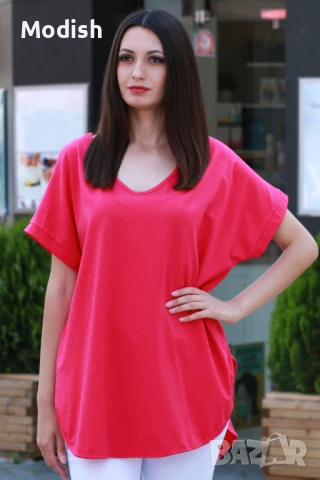 Памучна изчистена дамска блуза с къси ръкави 7043, снимка 6 - Тениски - 50696282