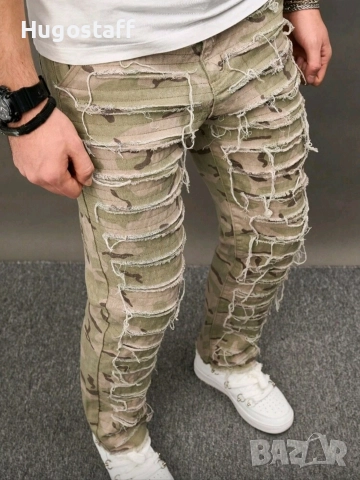 Нови камуфлажни военни дънки панталони нарязани деним карго Л