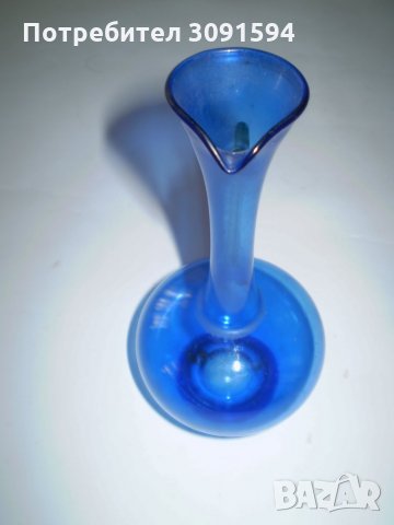  19 век ръчно изработена каничка от тънко синьо стъкло, снимка 4 - Други ценни предмети - 34929798
