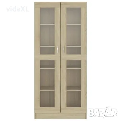 vidaXL Шкаф витрина, дъб сонома, 82,5x30,5x185,5 см, ПДЧ（SKU:802771）, снимка 3 - Шкафове - 48772747