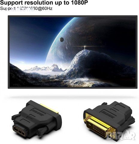 BENFEI DVI към HDMI двупосочен DVI(DVI-D) към HDMI мъжки към женски адаптер с позлатени конектори, снимка 4 - Кабели и адаптери - 40118248