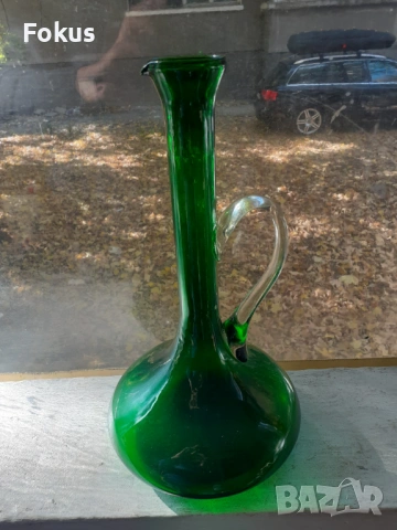 Невероятна голяма зелена кана гарафа декантер, снимка 5 - Антикварни и старинни предмети - 53408563