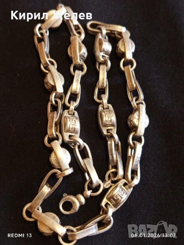 Сребърен ланец плетка тип ГРЪЦКИ КЛЮЧ масивен фешън модел много красив 21295, снимка 8 - Колиета, медальони, синджири - 53005427