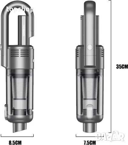 Безжична прахосмукачка за кола или дома с вградена LED лампа, 2200 mAh, USB type C, снимка 3 - Прахосмукачки - 50501479