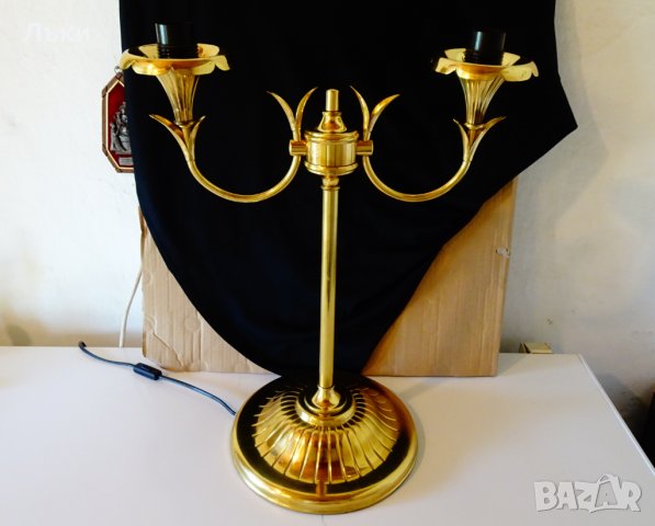 Настолна лампа от месинг с позлата 4.5 кг. , снимка 12 - Настолни лампи - 32473457