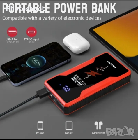 Мощен стартер за Автомобил 12V 5000A с LED и Смарт Кабели за Бързо Зареждане, снимка 4 - Аксесоари и консумативи - 52211157