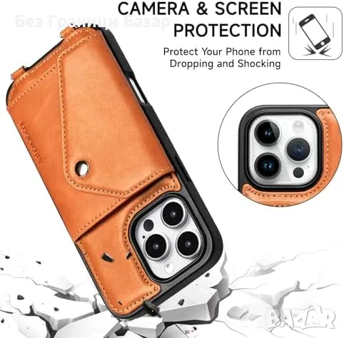 Нов Калъф портфейл кожа с презрамка за iPhone 16 Pro Max 6.9 Айфон кейс, снимка 3 - Калъфи, кейсове - 49700037