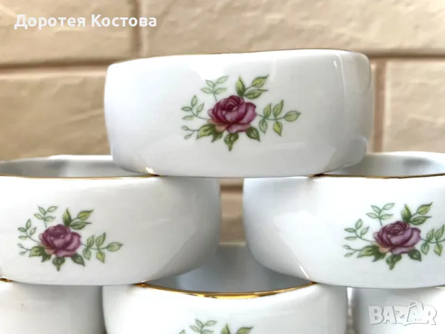 Красиви големи порцеланови пръстени от Полша с рози , снимка 2 - Антикварни и старинни предмети - 49600264