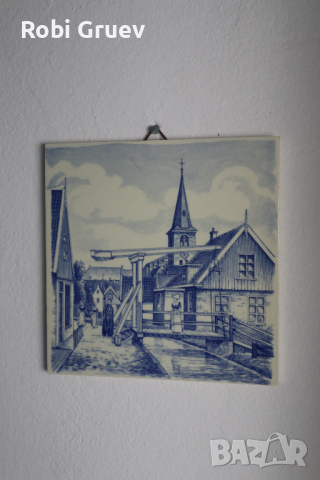 Винтидж порцеланова плочка за стена Delft Holland, снимка 1 - Декорация за дома - 44619516