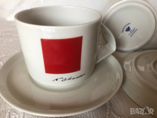 Порцеланов сервиз за чай – 4  части, Червен квадрат форма Баланс, Императорски порцелан, руски, снимка 6 - Други - 43339379