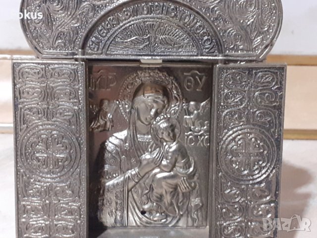 Малък метален триптих икона религия, снимка 5 - Антикварни и старинни предмети - 43382873