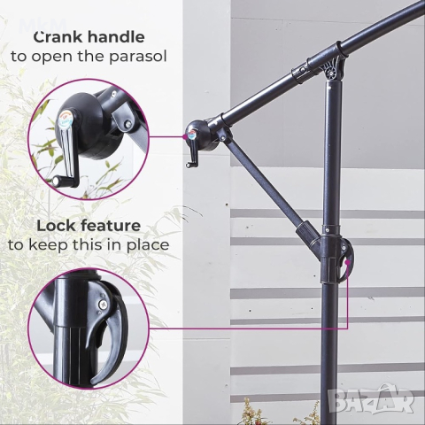 Градински чадьр, със стойка 300 × 258 см, цвят антрацит  ., снимка 6 - Градински мебели, декорация  - 44889386