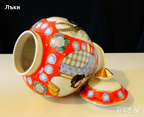 Японска порцеланова ваза Сацума,злато,урна. , снимка 4 - Вази - 26834882