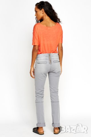 Нови сиви дънки с цип на гърба