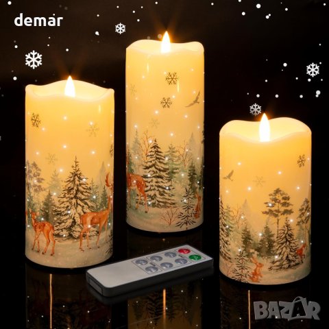 Свещи Eywamage Forest Deer Snowflakes, Коледни свещи с дистанционно, снимка 1 - Декорация за дома - 42931763