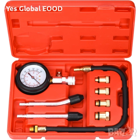 HATANSE тестер за компресия 0–20 bar с 4 адаптера (червен), снимка 2 - Други инструменти - 52413537