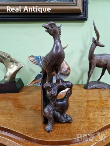 Прекрасна голяма антикварна колекционерска дървена фигура статуетка композиция , снимка 8 - Статуетки - 49010549